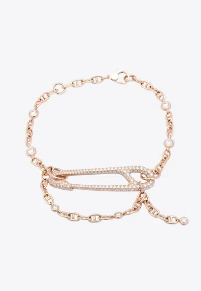 Hermes Chaine D'ancre Punk Mm Cuff Bracelet In Rose Gold And Diamonds