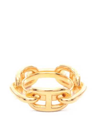 Pre-owned Hermes Chaine D'ancre Scarf Ring In Gold