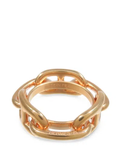 Pre-owned Hermes Chaine D'ancre Scarf Ring In Gold
