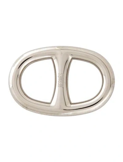 Pre-owned Hermes Chaine D'ancre Scarf Ring In Silver