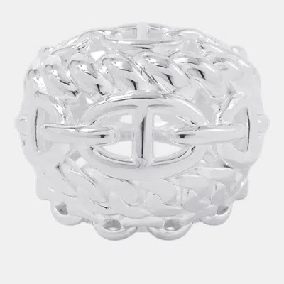 Pre-owned Hermes Chaine D'ancre Silver 925 Multi Chain Ring Eu 54 Tgm