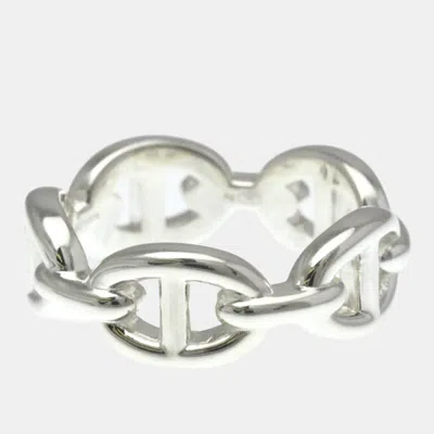 Pre-owned Hermes Chaine D'ancre Silver Fashion No Stone Band Ring Silver Eu 53
