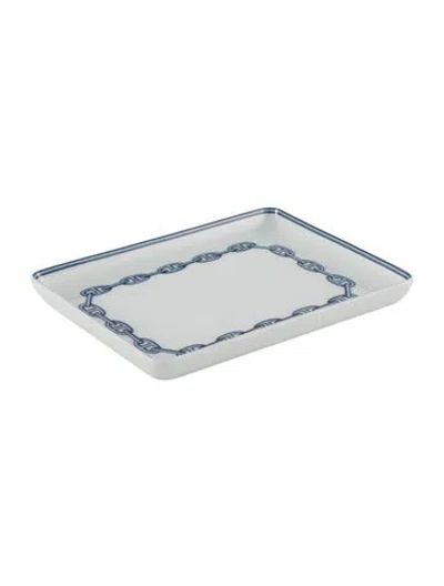 Pre-owned Hermes Chaîne D'ancre Small Tray In White