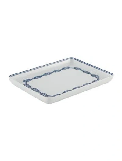 Pre-owned Hermes Chaîne D'ancre Small Tray In White