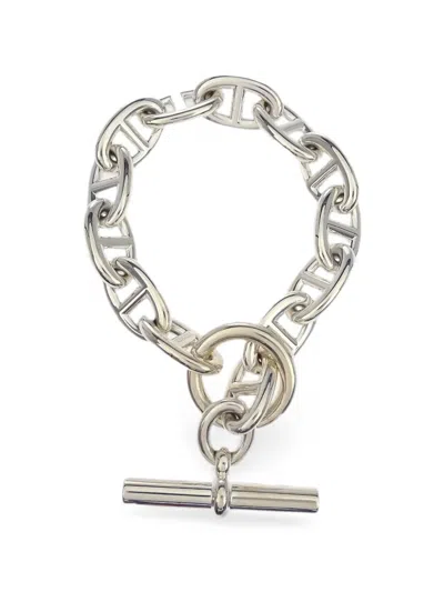 Pre-owned Hermes Chaine D'ancre Tgm Bracelet In Silver
