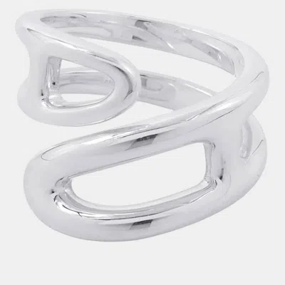 Pre-owned Hermes Chaine D'ancre Twist Punk Silver 925 Ring Size 52