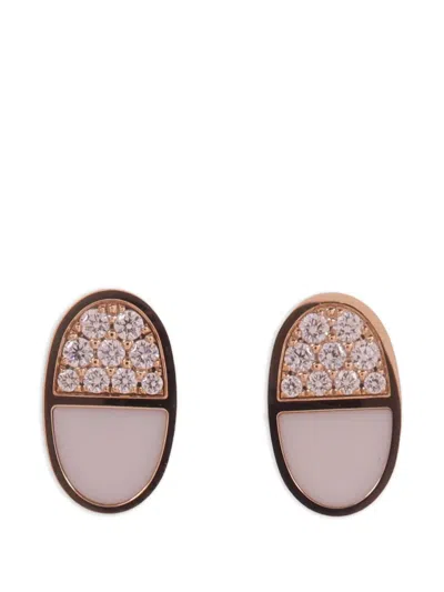 Pre-owned Hermes Chaine D'ancre Verso Diamond And Ceramic Earrings In Pink