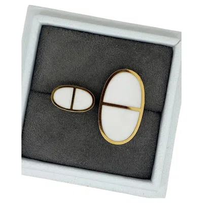 Pre-owned Hermes Chaine D'ancre Verso Ring White Enamel 18k Rose Gold Size 50 +  Box