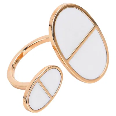 Pre-owned Hermes Chaine D'ancre Verso Ring White Enamel 18k Rose Gold Sz 55