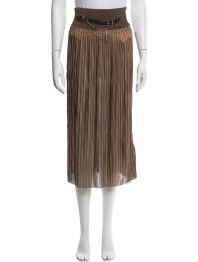 Pre-owned Hermes Chain-link Accents Midi Length Skirt W/ Tags In Brown