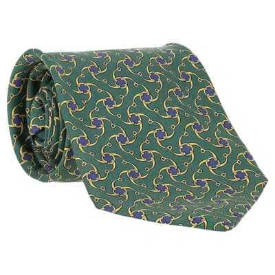 Pre-owned Hermes Chain-link Geometric Print Silk Tie In Gray
