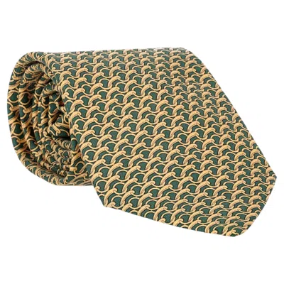 Pre-owned Hermes Chain-link Pattern Silk Tie In Brown