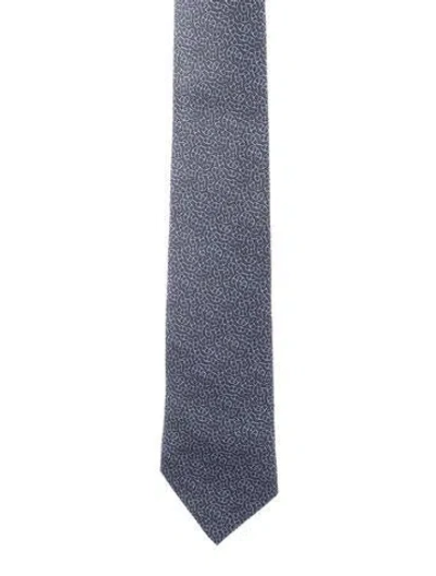 Pre-owned Hermes Chain-link Print Silk Tie In Blue
