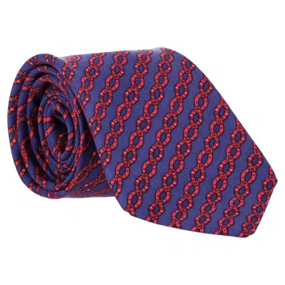 Pre-owned Hermes Chain-link Print Silk Tie In Purple
