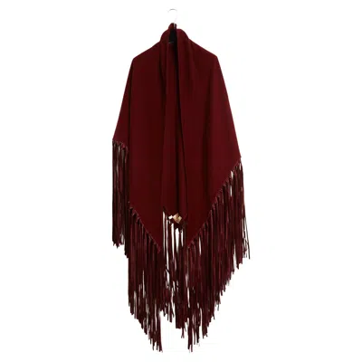 Pre-owned Hermes Hermès Chale Triangle A Franges 1990s Cashmere And Leather Fringes Shawl  In Black