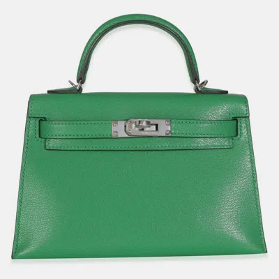 Pre-owned Hermes Chamkila Chevre Bamboo Mini Sellier Kelly 20 Ii In Green