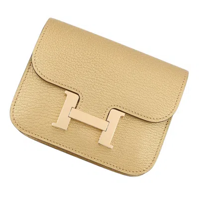 Pre-owned Hermes Champagne Chevre Leather Coin Purse/coin Case ()