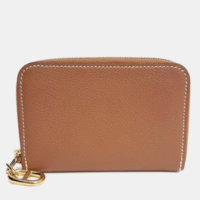 Pre-owned Hermes Hermès Chandal Gifengo Compact Card Holder (k) In Brown