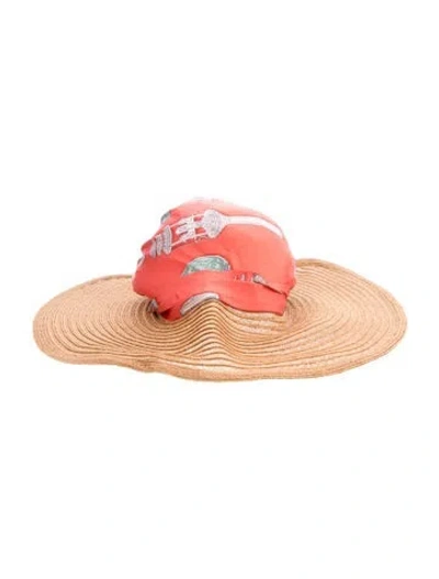 Pre-owned Hermes Chapeau Femme Ombline Tresse Hat In Neutrals/red