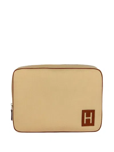 Pre-owned Hermes Chapitre Wash Bag In Neutral