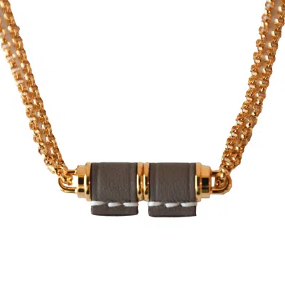 Pre-owned Hermes Charnier Pm Necklace Gold Hardware Grey In Os