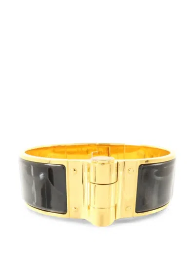 Pre-owned Hermes Charnière Enamel Bangle Bracelet In Gold
