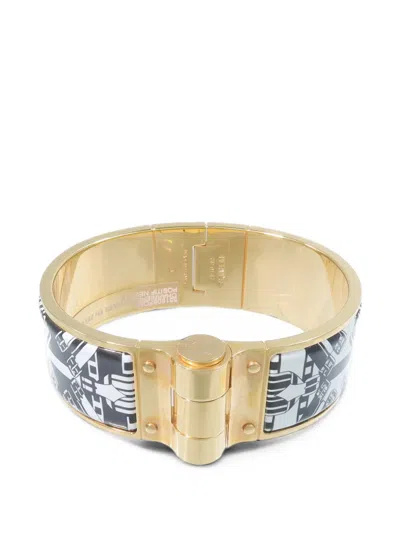 Pre-owned Hermes Charniere Enamel Bangle Bracelet In Gold