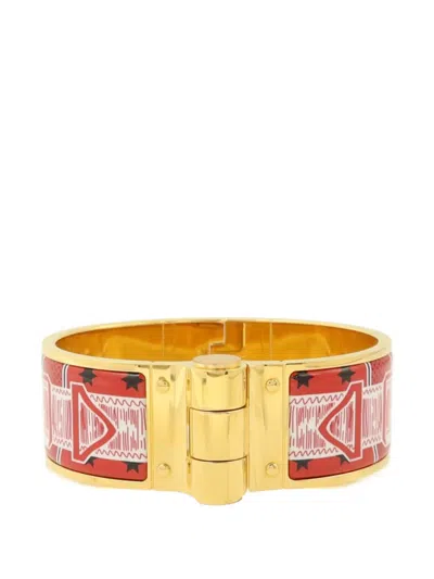 Pre-owned Hermes Charniere Enamel Bangle In Gold