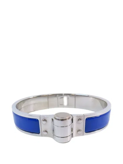 Pre-owned Hermes Charnière Enamel Bracelet In Silver
