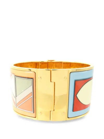 Pre-owned Hermes Charniere Wide Bangle Bracelet In Gold