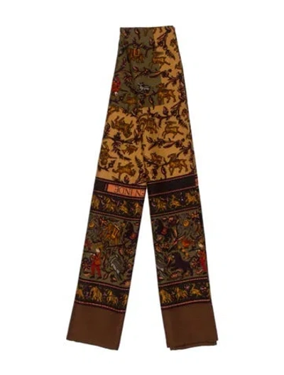 Pre-owned Hermes Chasse En Inde Cashmere Muffler In Brown