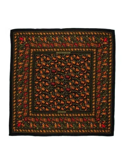 Pre-owned Hermes Chasse En Inde Cashmere Scarf In Black