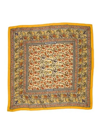 Pre-owned Hermes Chasse En Inde Cashmere Scarf In Yellow