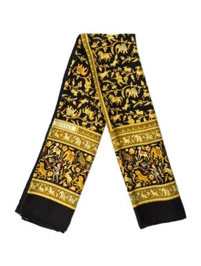 Pre-owned Hermes Chasse En Inde Cashmere Shawl In Black