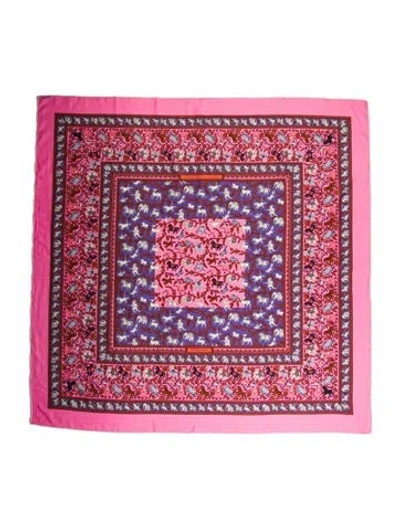 Pre-owned Hermes Chasse En Inde Cashmere Shawl In Pink