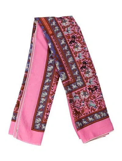 Pre-owned Hermes Chasse En Inde Cashmere Shawl In Pink