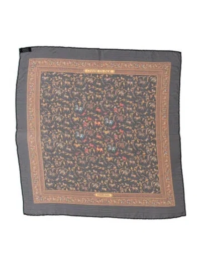 Pre-owned Hermes Chasse En Inde Mousseline Silk Scarf In Black