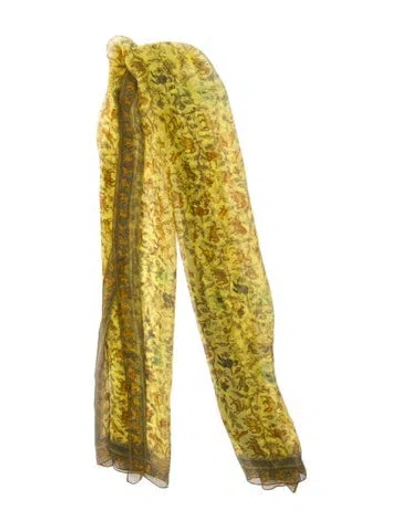 Pre-owned Hermes Chasse En Inde Mousseline Silk Scarf In Green