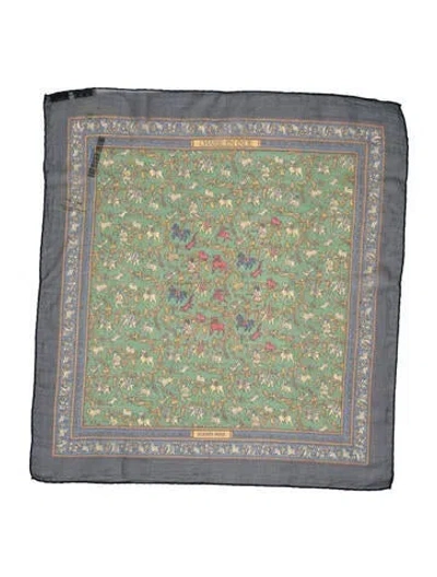 Pre-owned Hermes Chasse En Inde Mousseline Silk Scarf In Green