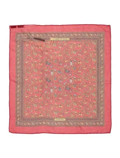 Pre-owned Hermes Chasse En Inde Mousseline Silk Scarf In Red