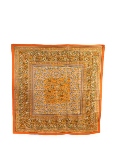 Pre-owned Hermes Chasse En Inde Printed Scarf In Orange