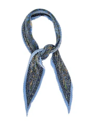 Pre-owned Hermes Chasse En Inde Silk Plissé Scarf In Blue