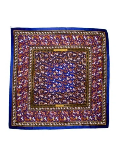 Pre-owned Hermes Chasse En Inde Silk Scarf In Blue