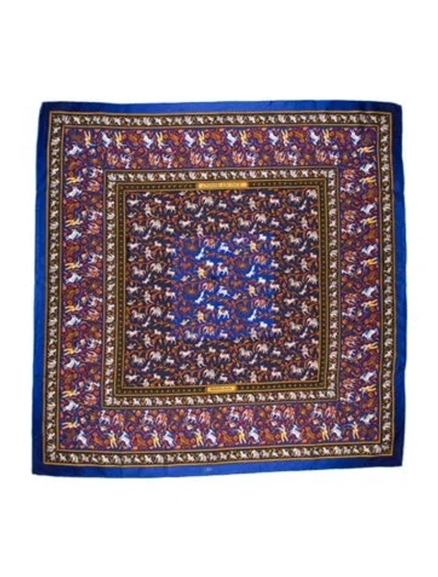 Pre-owned Hermes Chasse En Inde Silk Scarf In Blue