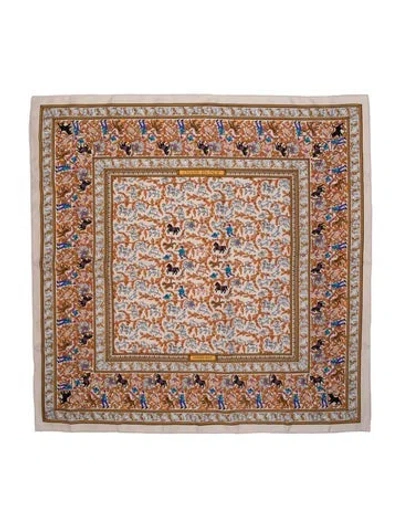 Pre-owned Hermes Chasse En Inde Silk Scarf In Neutral