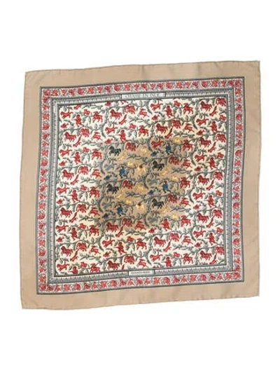 Pre-owned Hermes Chasse En Inde Silk Scarf In Neutral