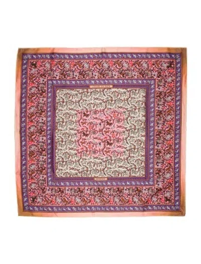 Pre-owned Hermes Chasse En Inde Silk Scarf In Pink