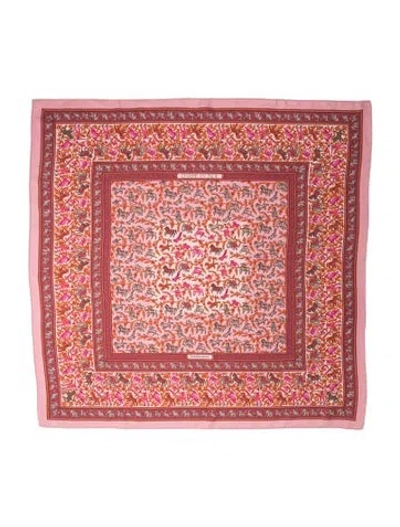 Pre-owned Hermes Chasse En Inde Silk Scarf In Pink