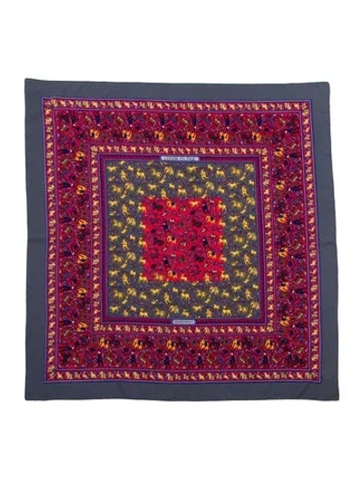 Pre-owned Hermes Chasse En Inde Silk Shawl In Gray