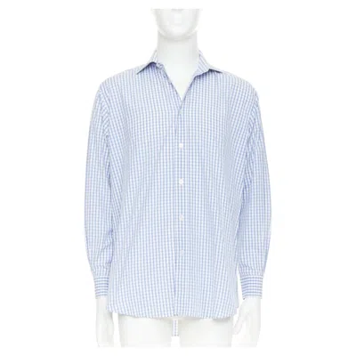 Pre-owned Hermes Checked 100% Cotton Made In France Collared Long Sleeve Shirt Eu39 M In Gray
